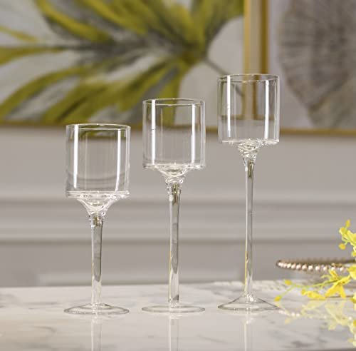 Mado gallery Clear Glass Candle holder Tea Light Candle set of 3 pieces for wedding & events & home accessories invite A piece of art into your home
