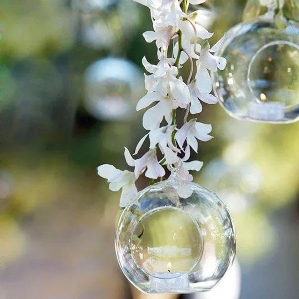 Hanging Glass Globe Candle Holder Set with Tealights, Jute & Fish Wire – 12 Pieces | Mado Gallery