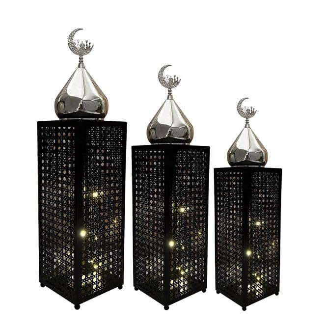 Black Metal LED Crescent Lanterns – Set of 3
